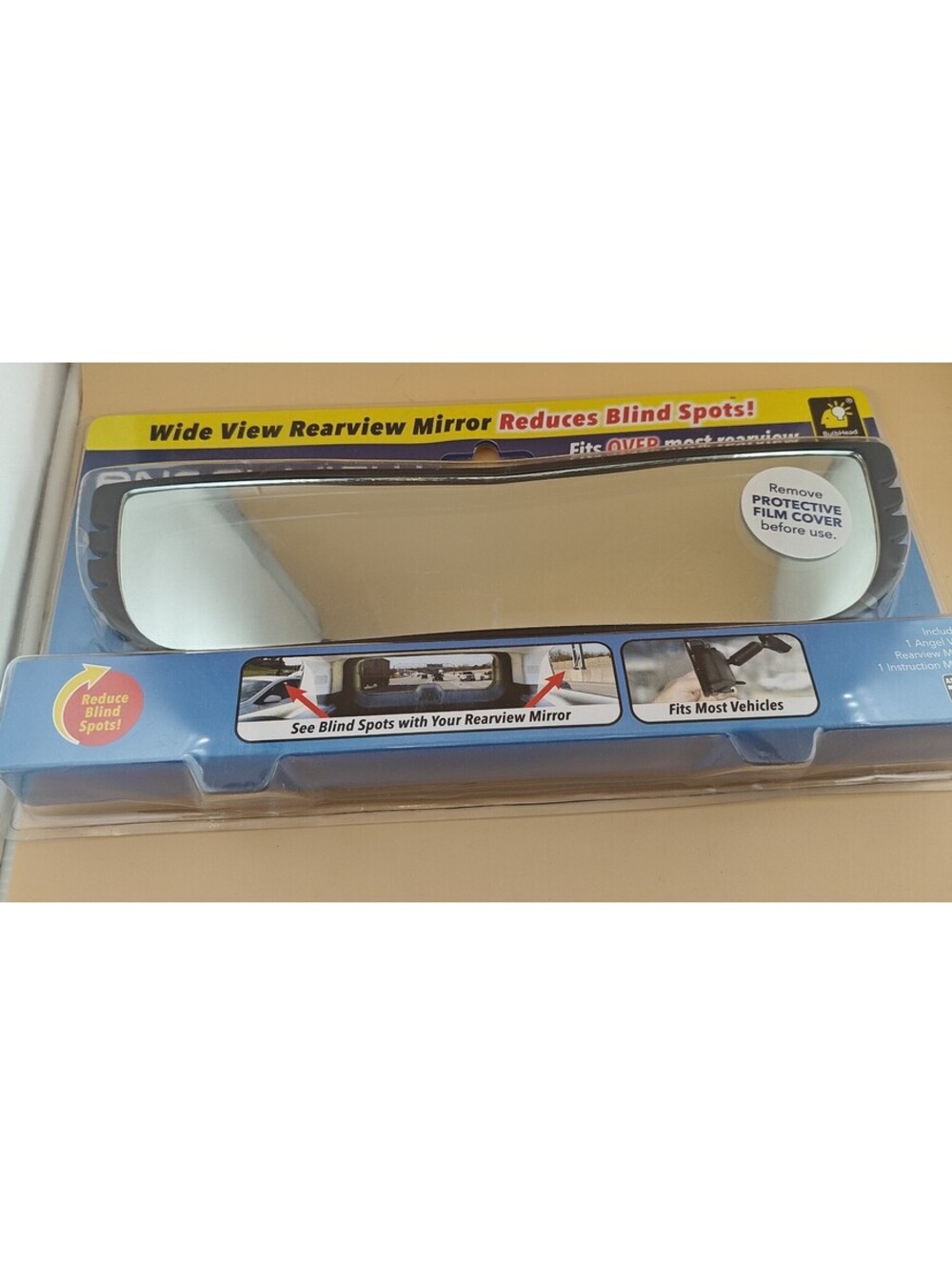 Angel View As Seen on TV 12in Wide-Angle Clip-On Rearview Mirror Car SUV
